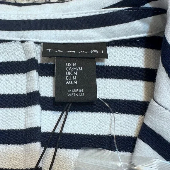 NWT TAHARI‎ Women's Striped Blazer Jacket Navy White Cotton Blend Size Medium - Picture 3 of 10